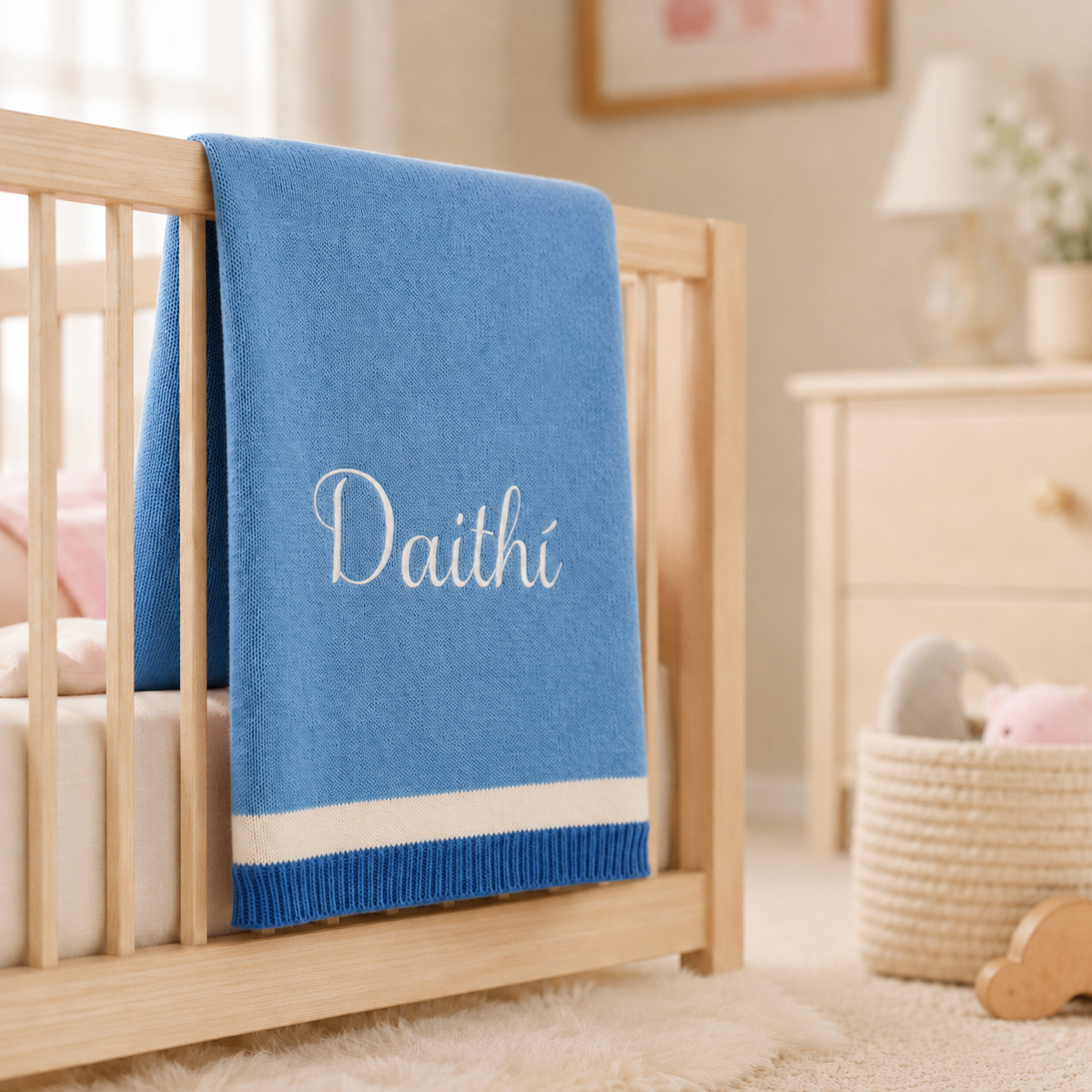 Personalised Knit Cotton Blankets - Striped Trim