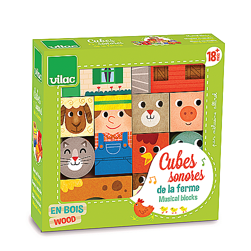 Vilac Wooden Farm Musical & Sound Blocks – 11 Piece Set