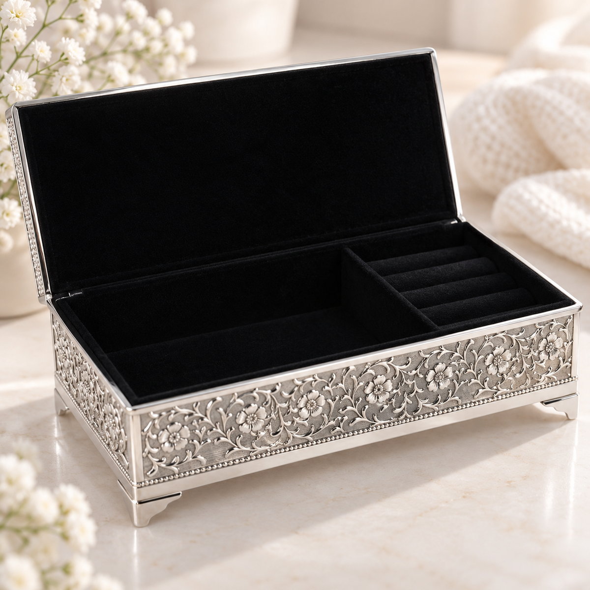 Silver plated Engraved Jewellery Box