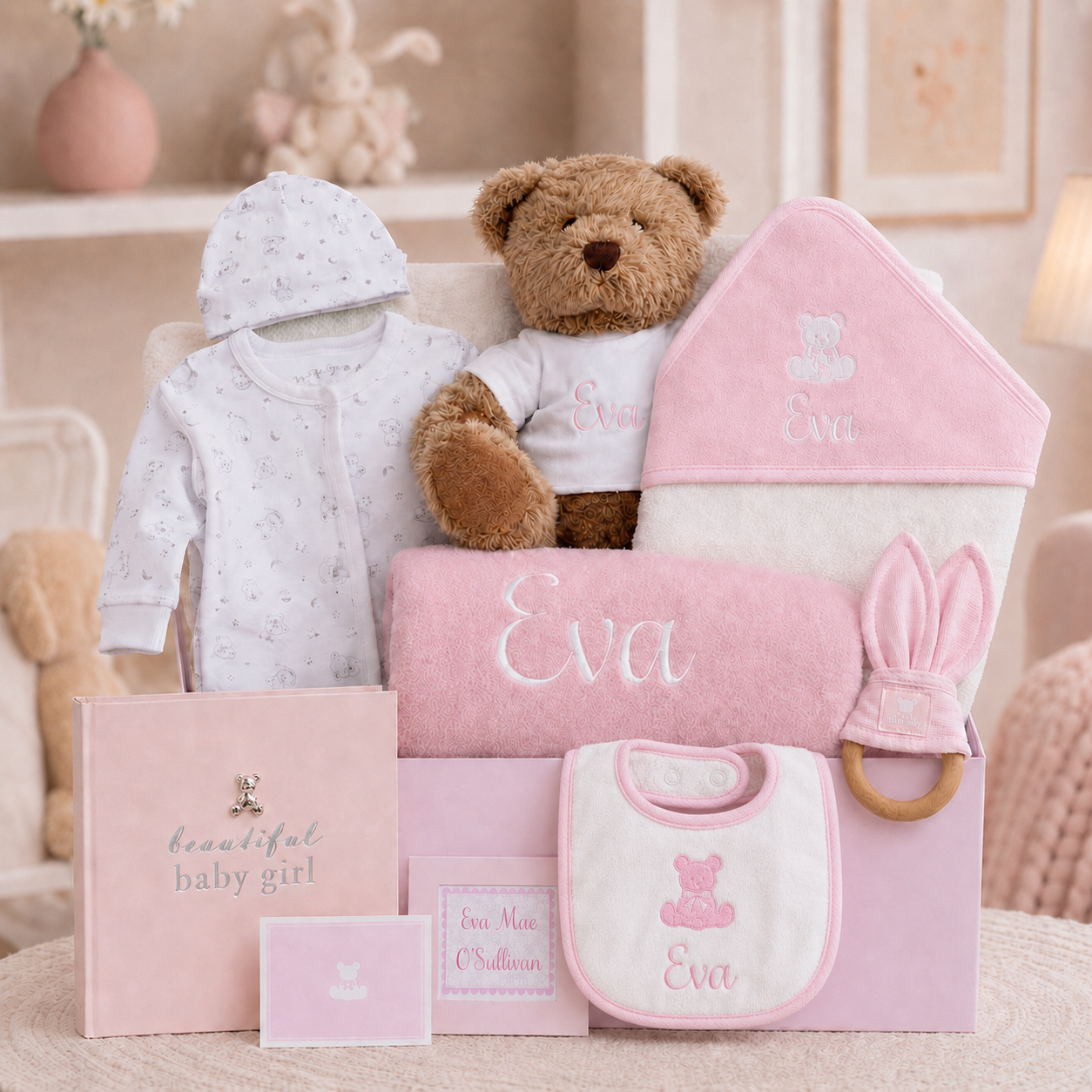 Personalised Welcome Home Baby Hamper Girl