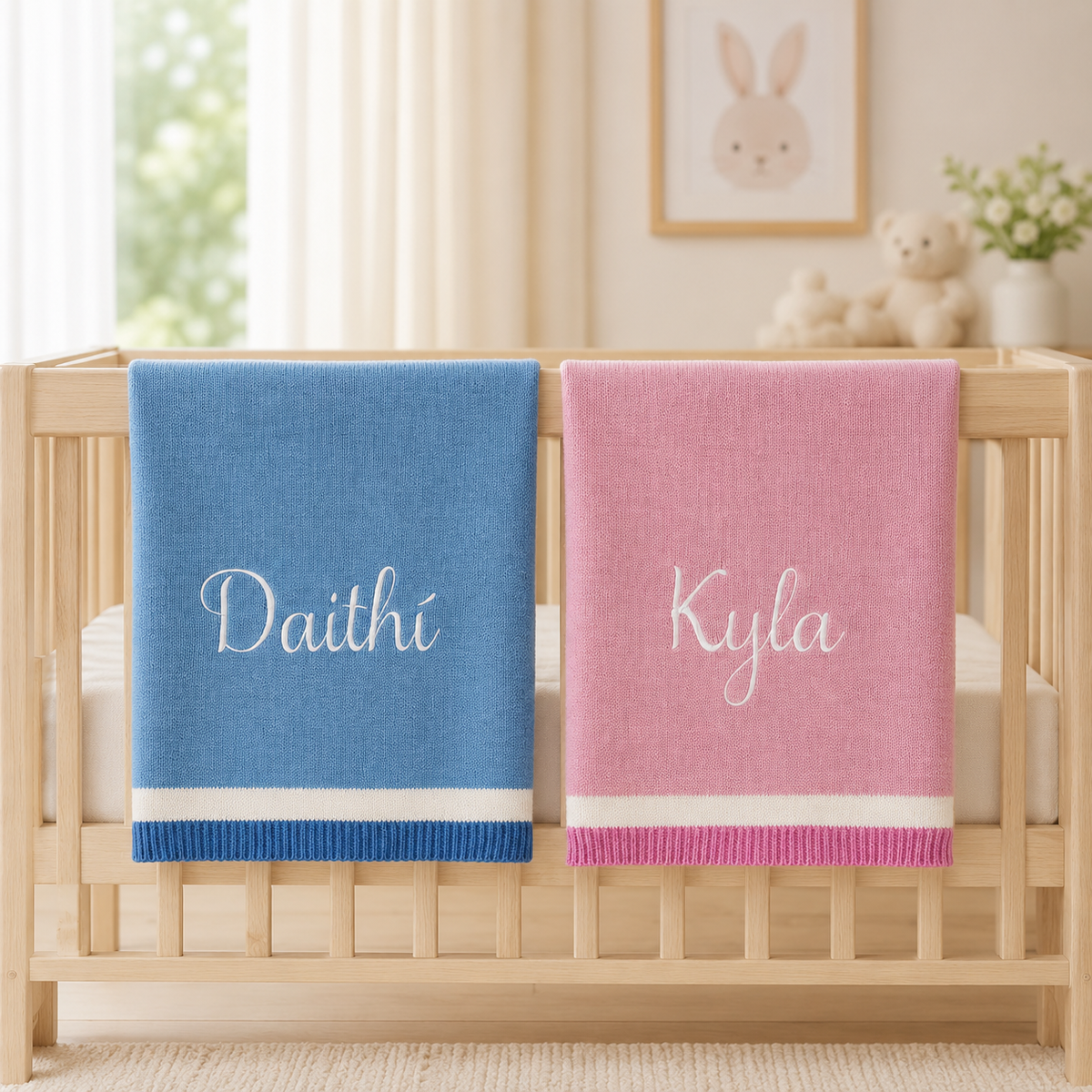 Personalised Knit Cotton Blankets - Striped Trim
