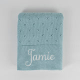 Personalised Seafoam Cotton Blanket and Kitty