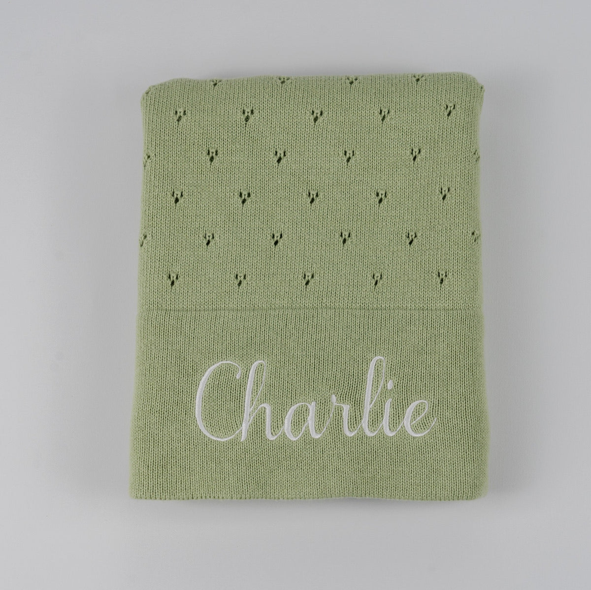 Personalised Sage Green Cotton Blanket and Lion