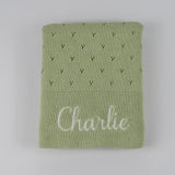 Personalised Sage Green Cotton Blanket and Lion