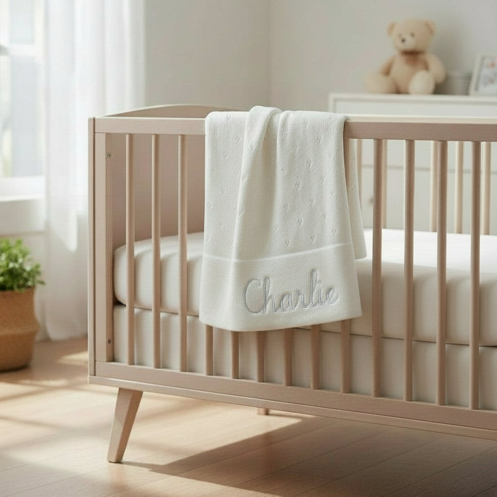Personalised Knit Cotton Baby Blanket | 5 Colours