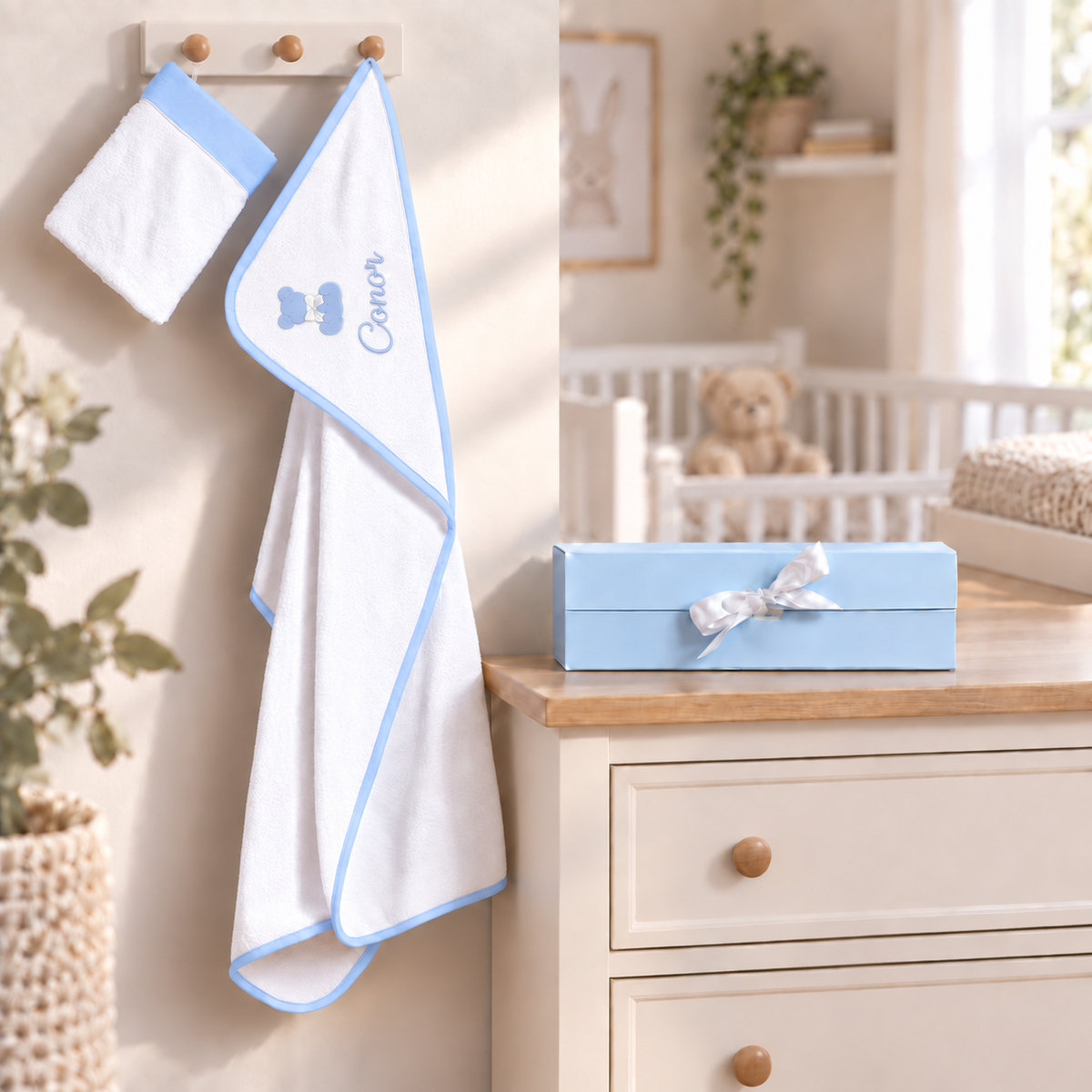 Hooded Baby Bath Towel & Mitt