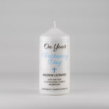 Personalised Christening Candle Blue - Cross, Heart or Star design