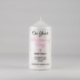 Personalised Christening Candle Pink - Cross, Heart or Star design