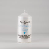 Personalised Christening Candle Blue - Cross, Heart or Star design