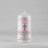 Signature Personalised Christening Candle Pink