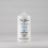 Personalised Christening Candle Blue - Cross, Heart or Star design