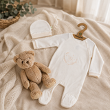 Organic Cotton Newborn Gift Set – Cream Layette & Teddy