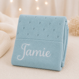 Personalised Seafoam Cotton Blanket and Kitty