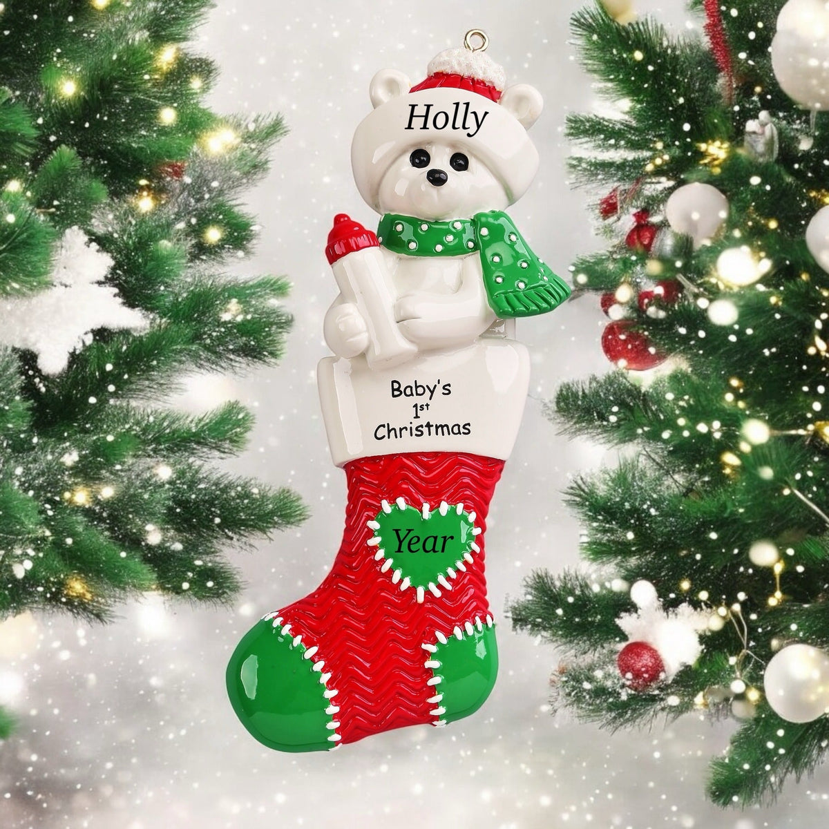 Baby's 1st Christmas Polar Bear Stocking Ornament- Red (1236R)