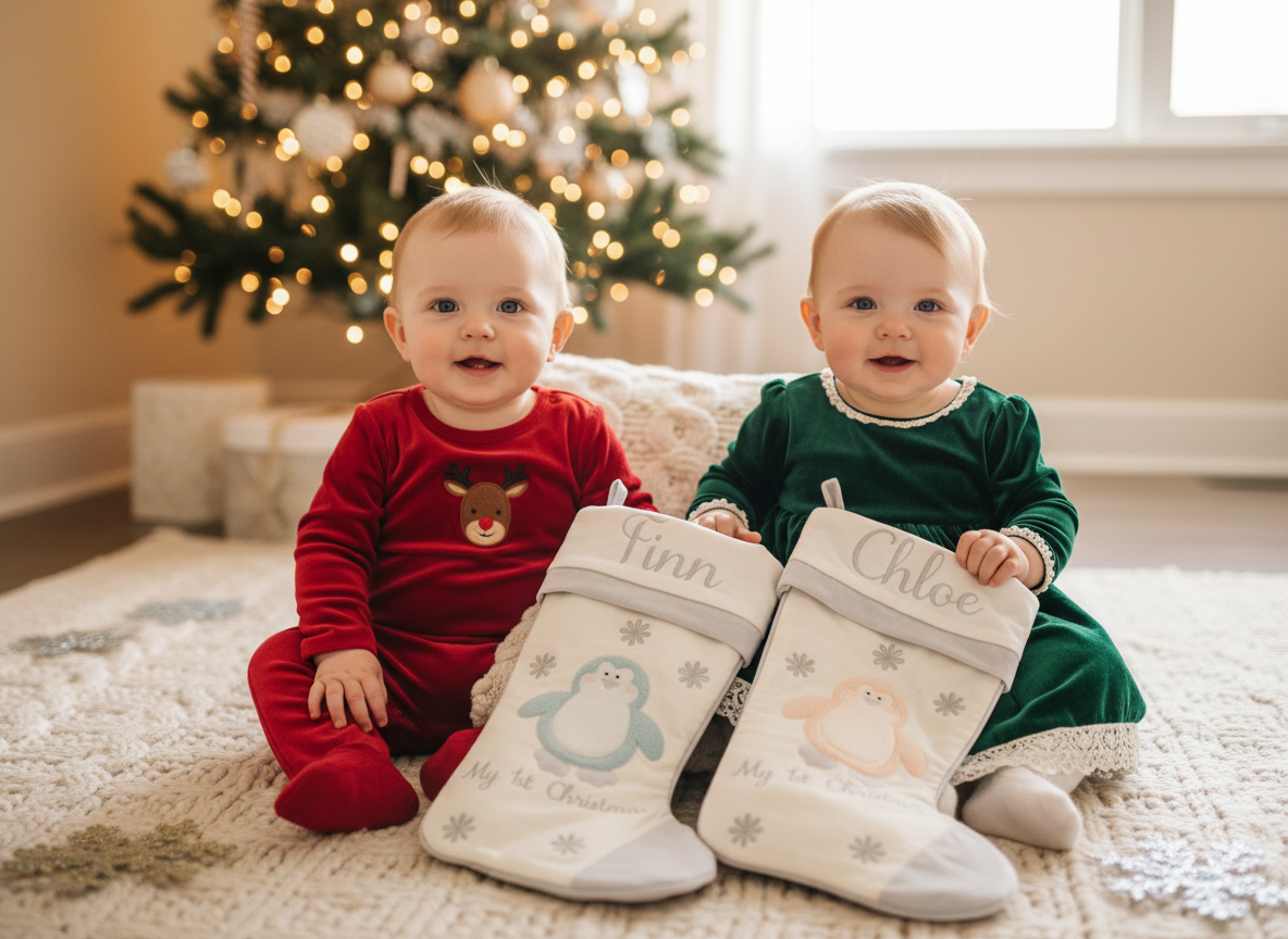 Baby's 1st Christmas Stocking - Pink Penguin