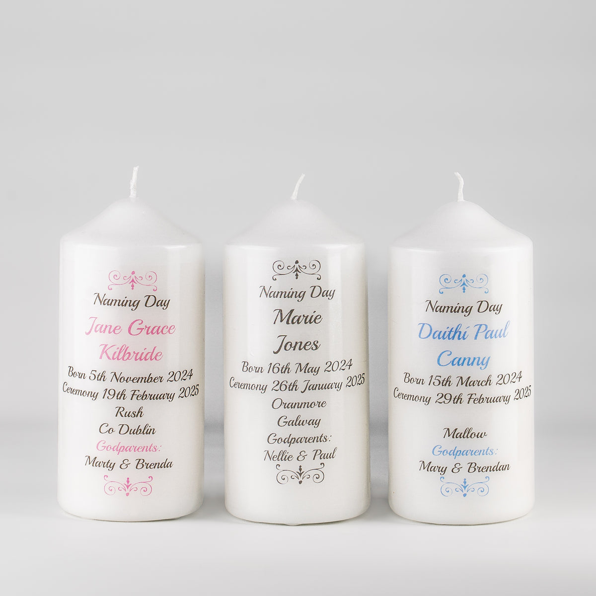Traditional Personalised Naming Day Candle Grey