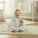 Pink or Blue Penguin Hooded Towel and Mitt Gift Box