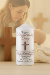 Signature Personalised Christening Candle Neutral