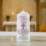 Signature Personalised Christening Candle Pink