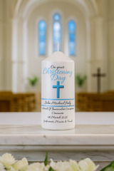 Signature Personalised Christening Candle Blue