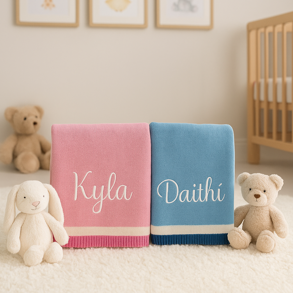Personalised Knit Cotton Blankets - Striped Trim