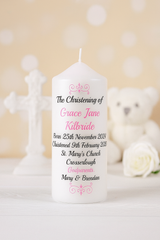 Traditional Personalised Christening Candle Pink