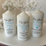 Personalised Christening Candle Blue - Cross, Heart or Star design