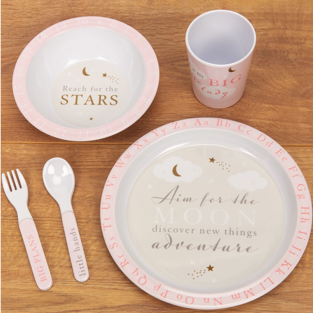 Bambino 5 Piece Melamine Tableware Set - Pink or Blue