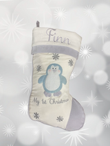 Baby's 1st Christmas Stocking - Blue Penguin