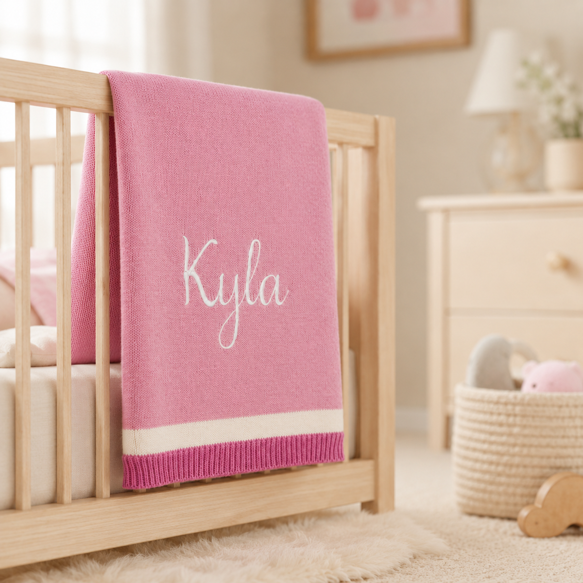 Personalised Knit Cotton Blankets - Striped Trim