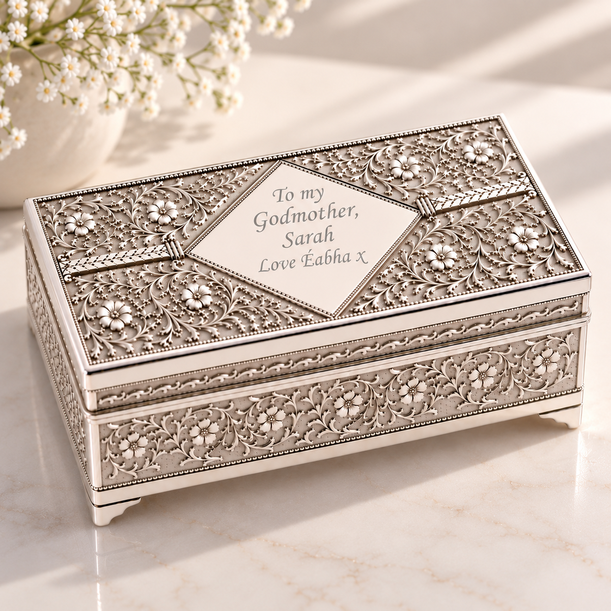 Silver plated Engraved Jewellery Box