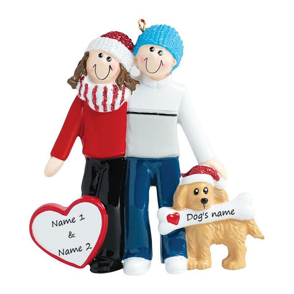 Christmas Couple with tan dog Christmas Ornament - 1632