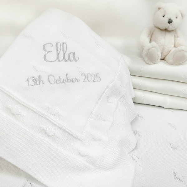 Organic Cotton Baby Christening Shawl - Personalised
