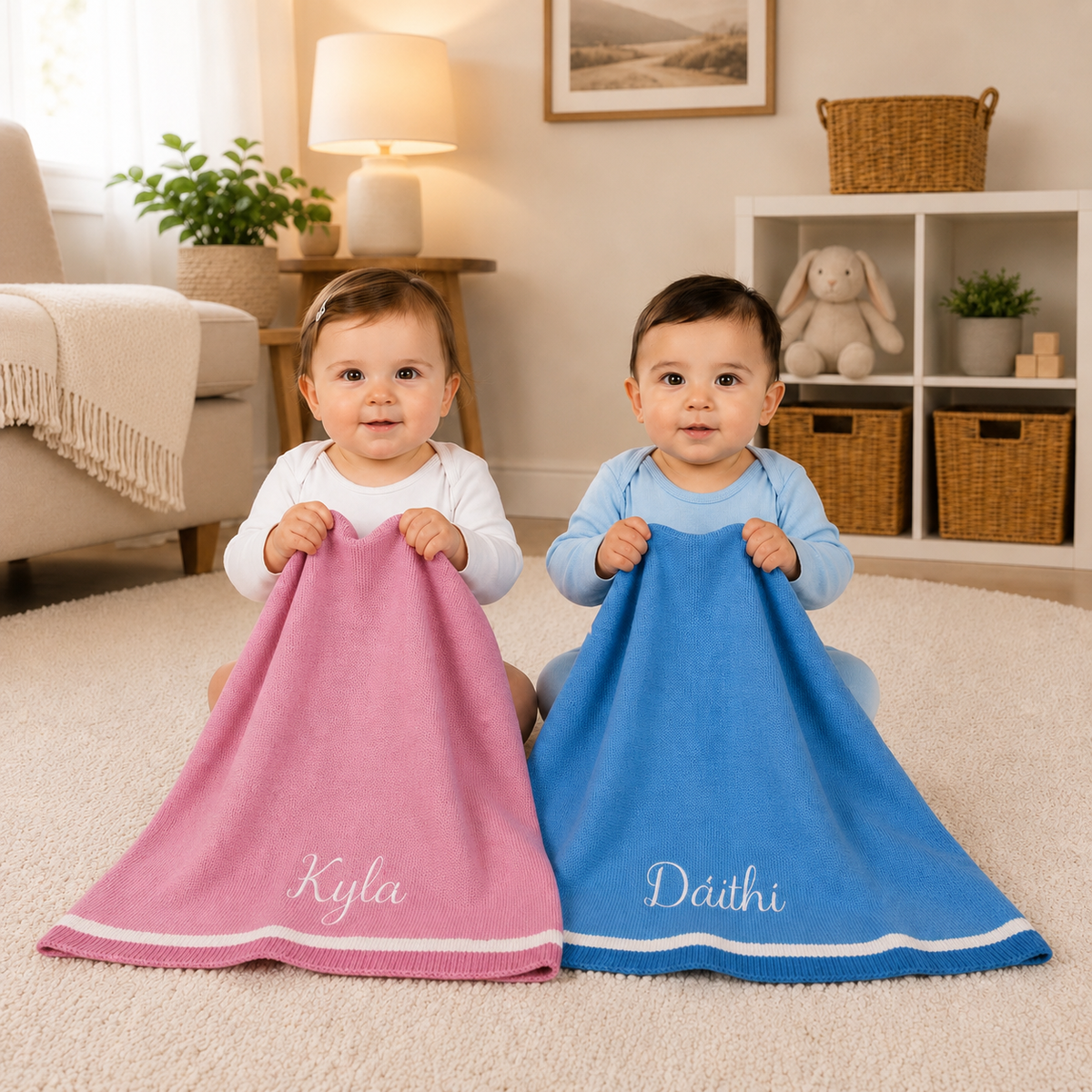 Personalised Knit Cotton Blankets - Striped Trim