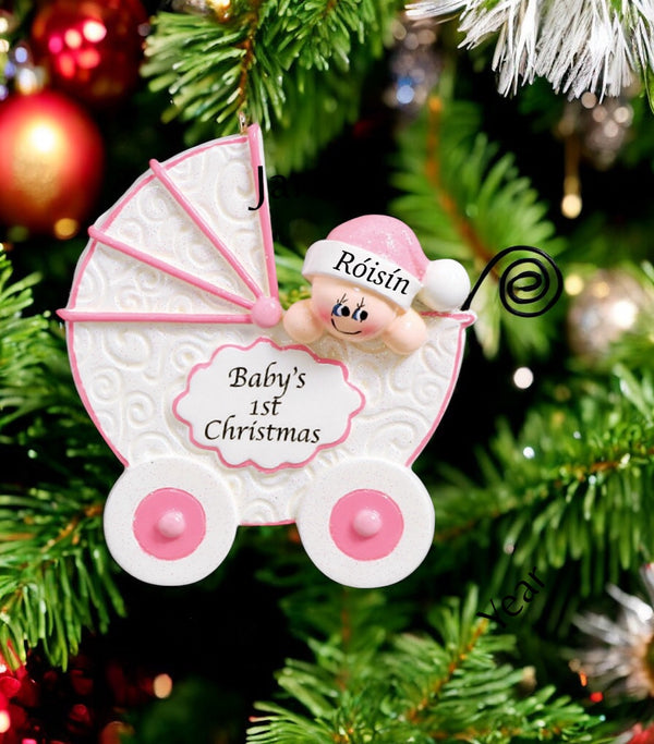 Baby's 1st Christmas Ornament -Pink Pram 917G