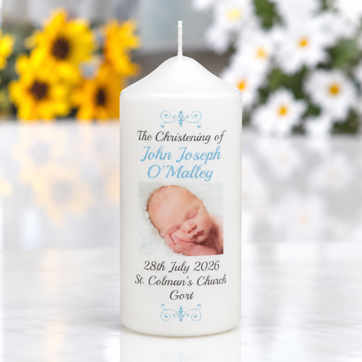 Photo Christening/Naming Candle-Pink, Blue or Neutral