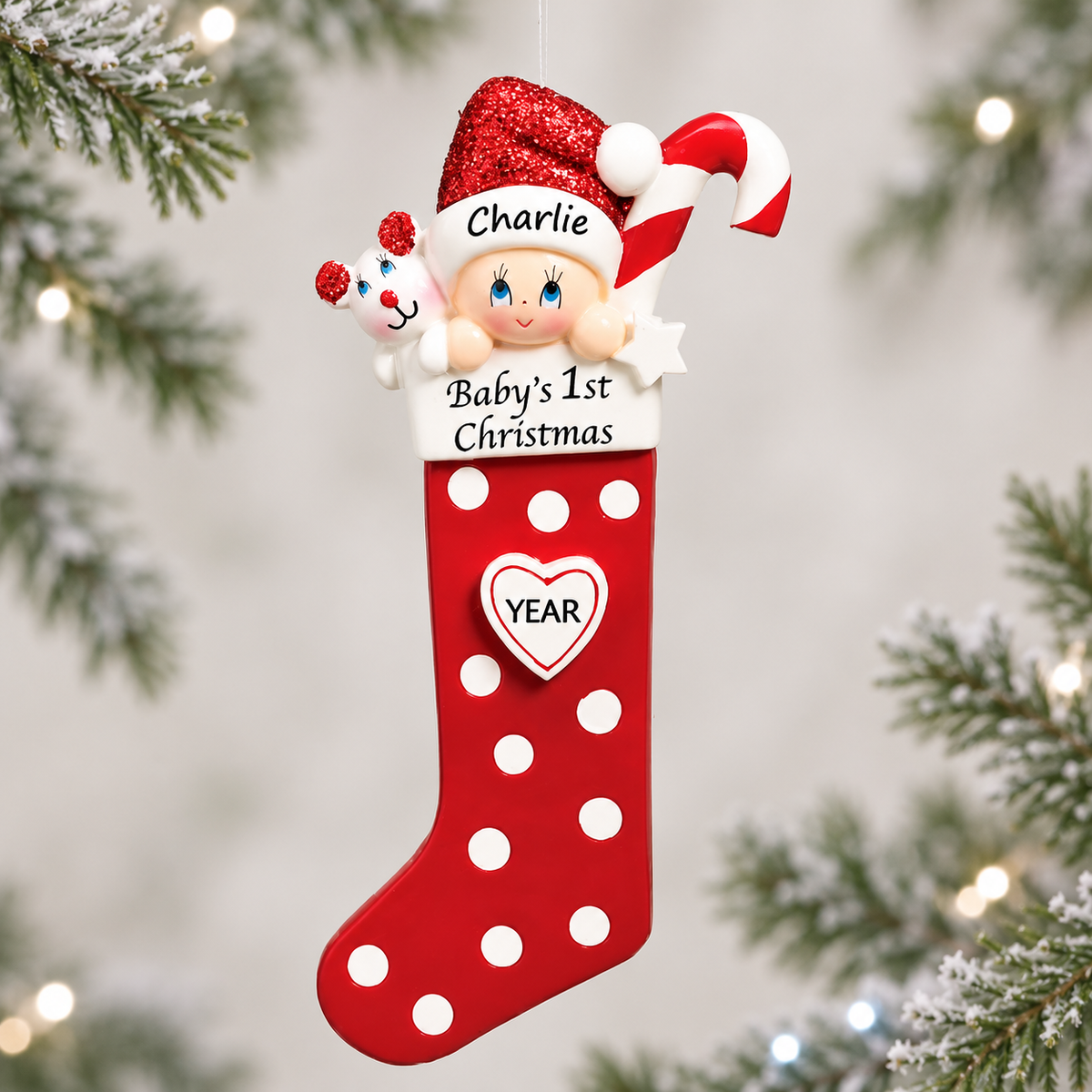 Baby's 1st Christmas Long Stocking Ornament-Red (1422R)