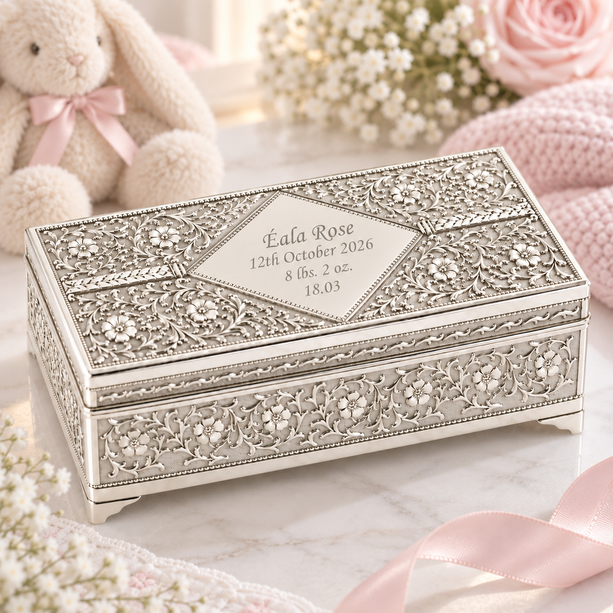 Silver plated Engraved Jewellery Box
