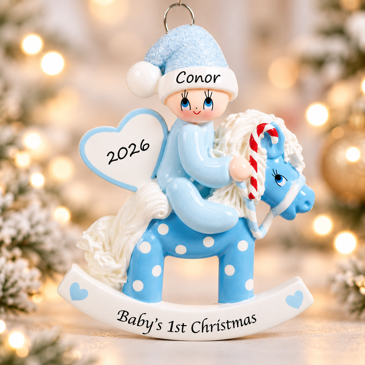 Rocking Pony Blue 1st Christmas Ornament (1423B)
