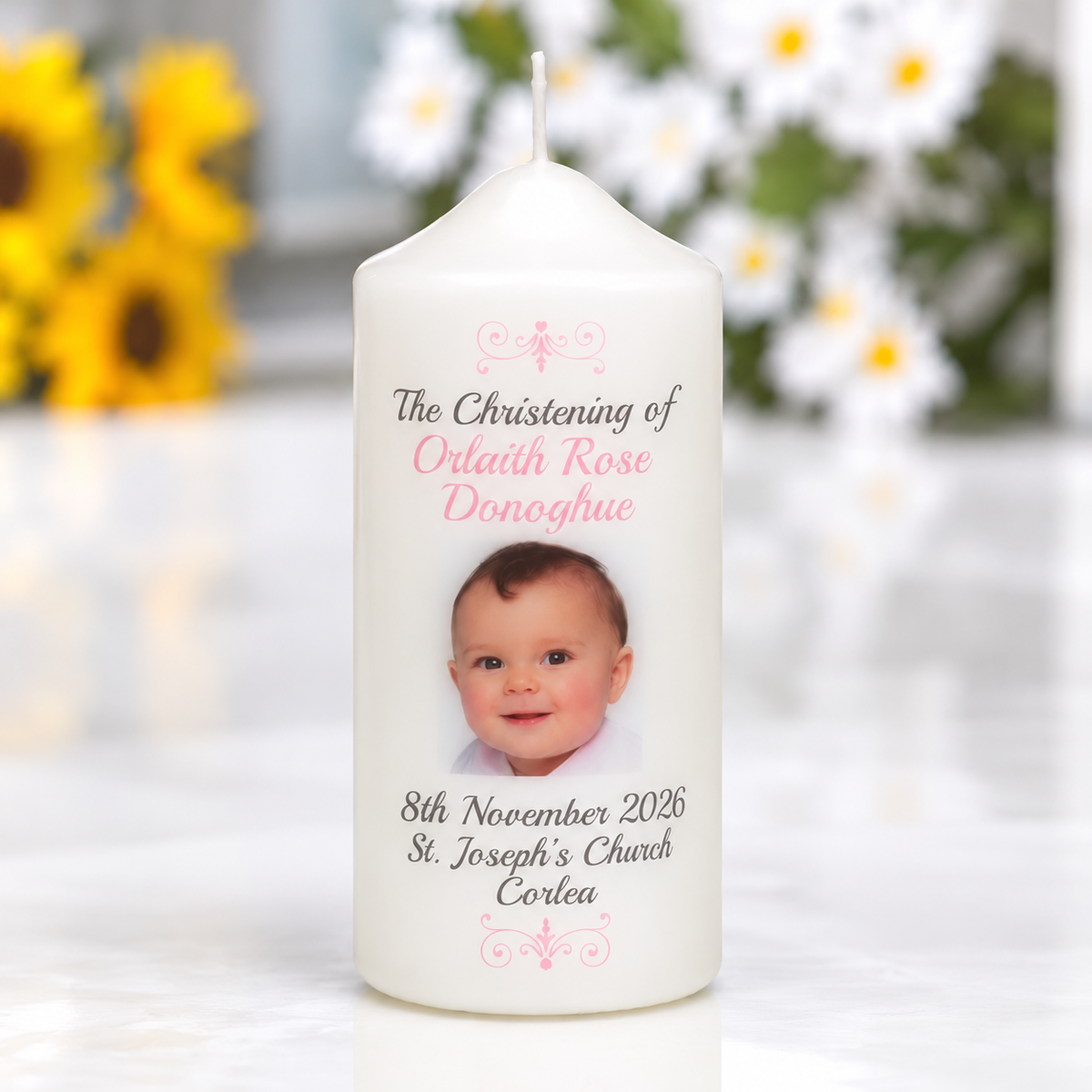Photo Christening/Naming Candle-Pink, Blue or Neutral