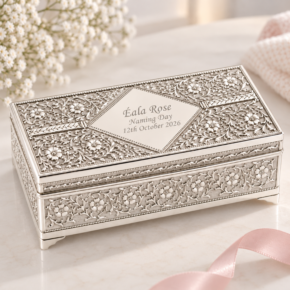Silver plated Engraved Jewellery Box