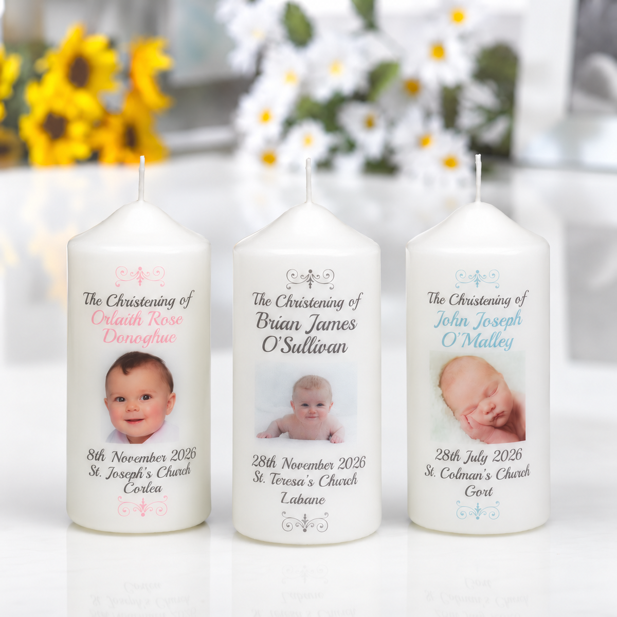 Photo Christening/Naming Candle-Pink, Blue or Neutral