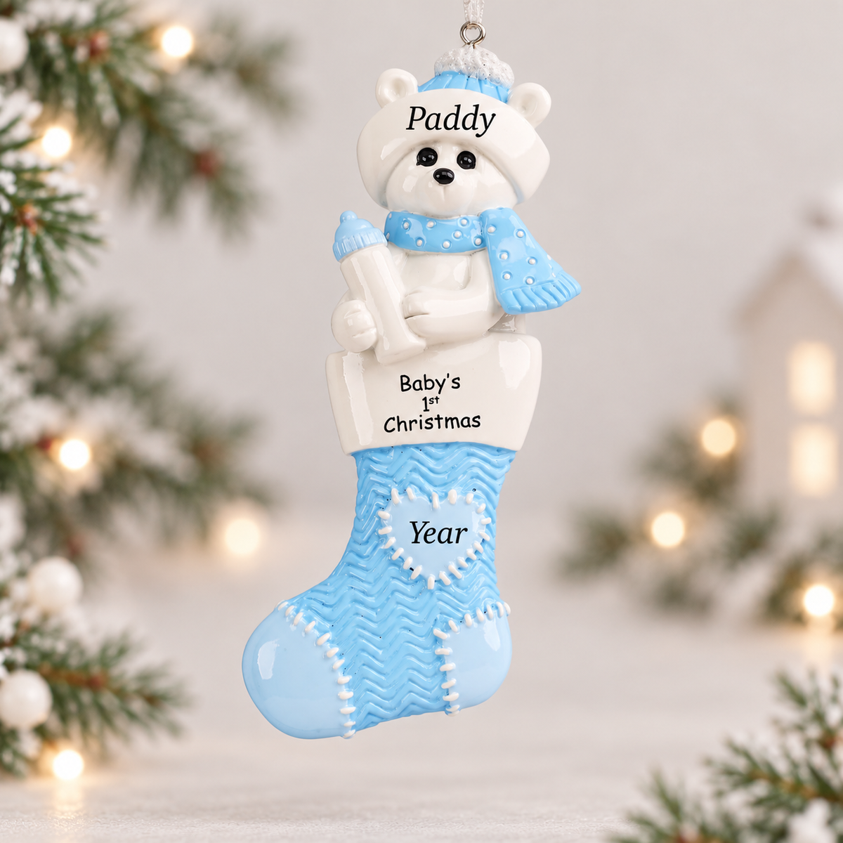 Baby's 1st Christmas Polar Bear Stocking Ornament- Blue (1236B)