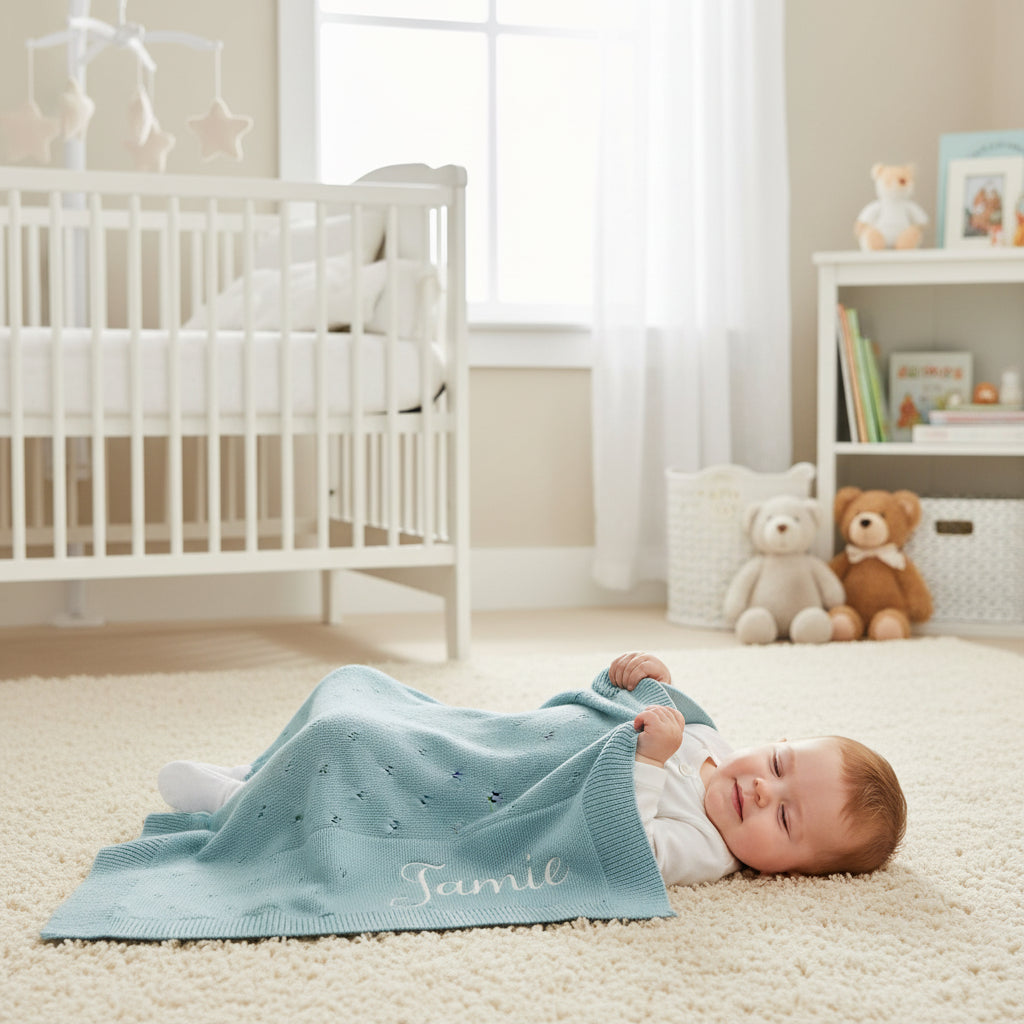 Personalised Knit Cotton Baby Blanket | 5 Colours