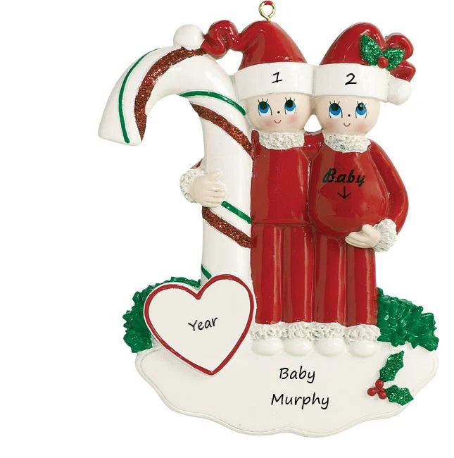 Candycane Expectant couple Christmas Ornament (1443)