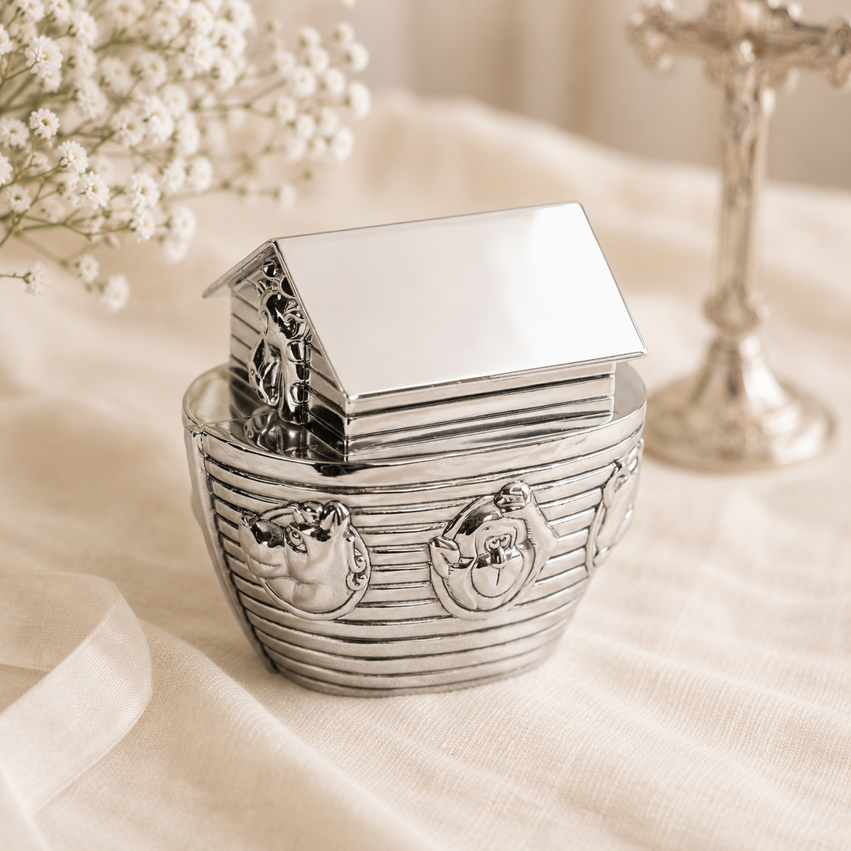 Personalised Christening Hamper with Organic Christening Shawl