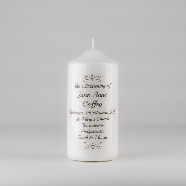 Traditional Personalised Christening Candle Grey