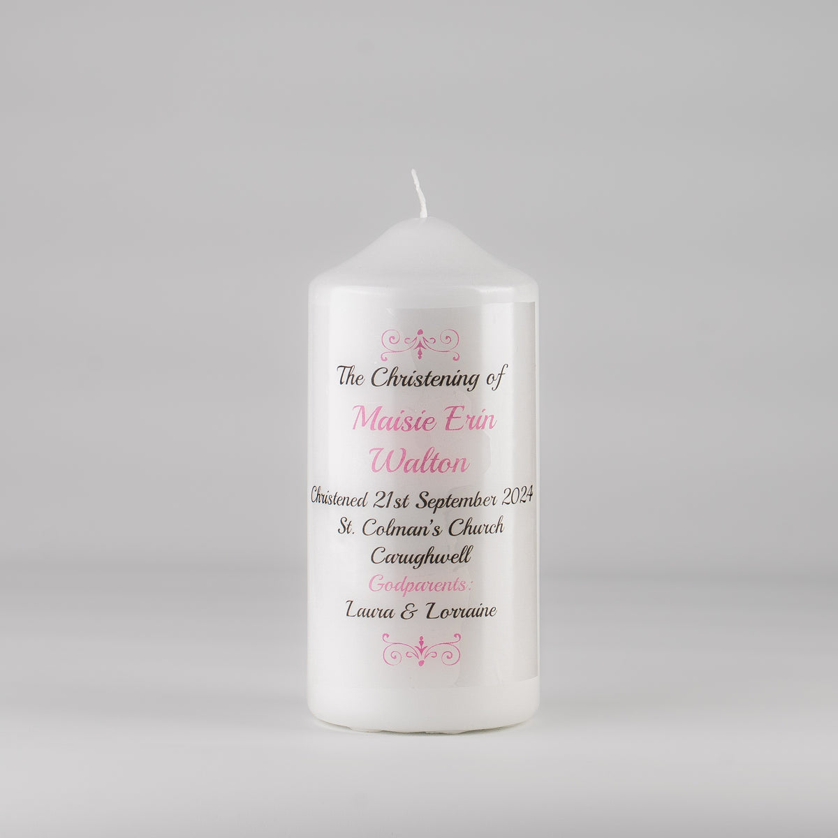 Traditional Personalised Christening Candle Pink