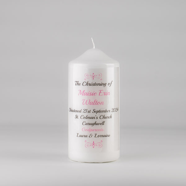 Traditional Personalised Christening Candle Pink
