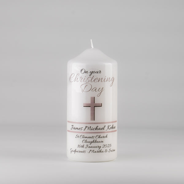 Signature Personalised Christening Candle Neutral
